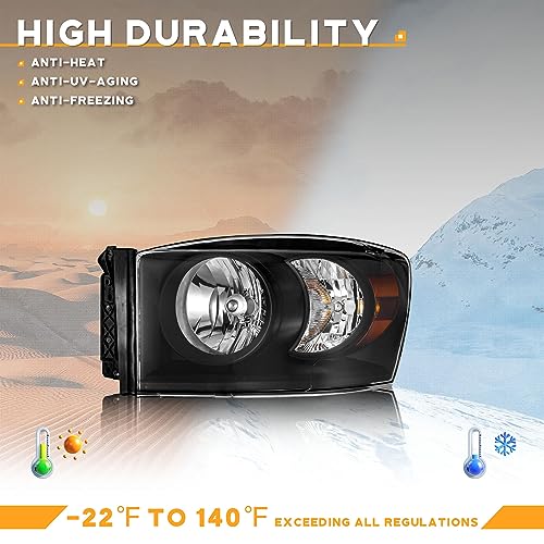 For 2006-2008 Dodge Ram 1500/2500/3500; 2009 Dodge Ram 2500/3500 Old Body Style Only Headlights (Black)