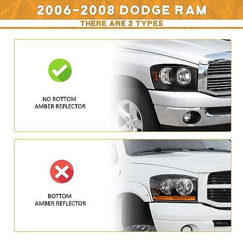 For 2006-2008 Dodge Ram 1500/2500/3500; 2009 Dodge Ram 2500/3500 Old Body Style Only Headlights (Black)