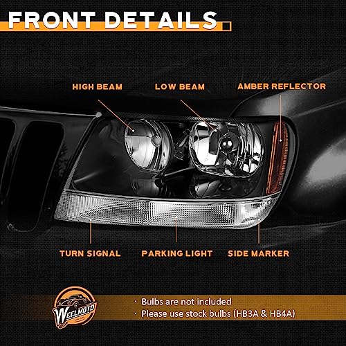 For 1999-2004 Jeep Grand Cherokee Headlight (Black)