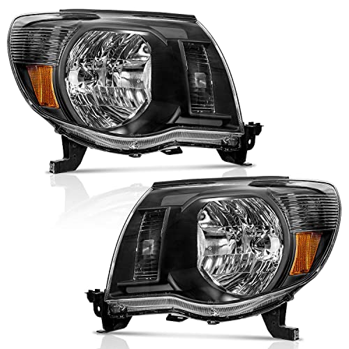 Black Amber Headlights + LED Tail Lights Combo For 2005-2011 Toyota Tacoma