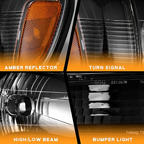 For 2001-2004 Toyota Tacoma Headlights +Corner Parking Signal Lights+Bumper Light 6PC Set (Black)