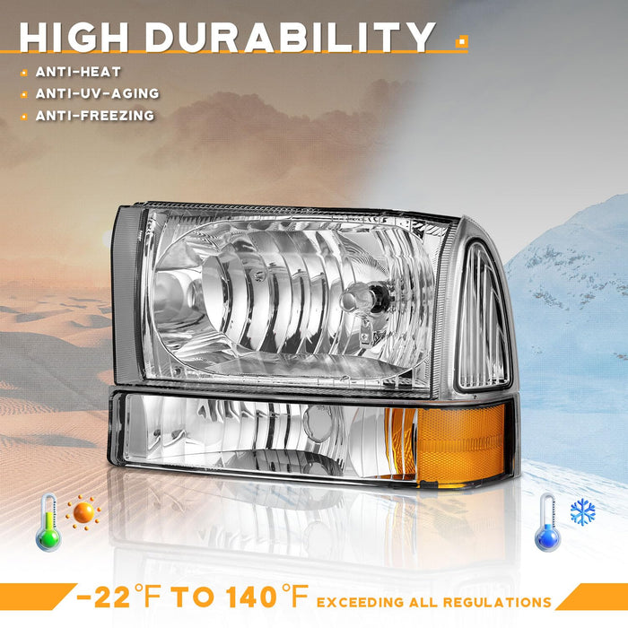 For 1999-2004 Ford Super Duty F250 F350 F450 F550 Headlights (Chrome)